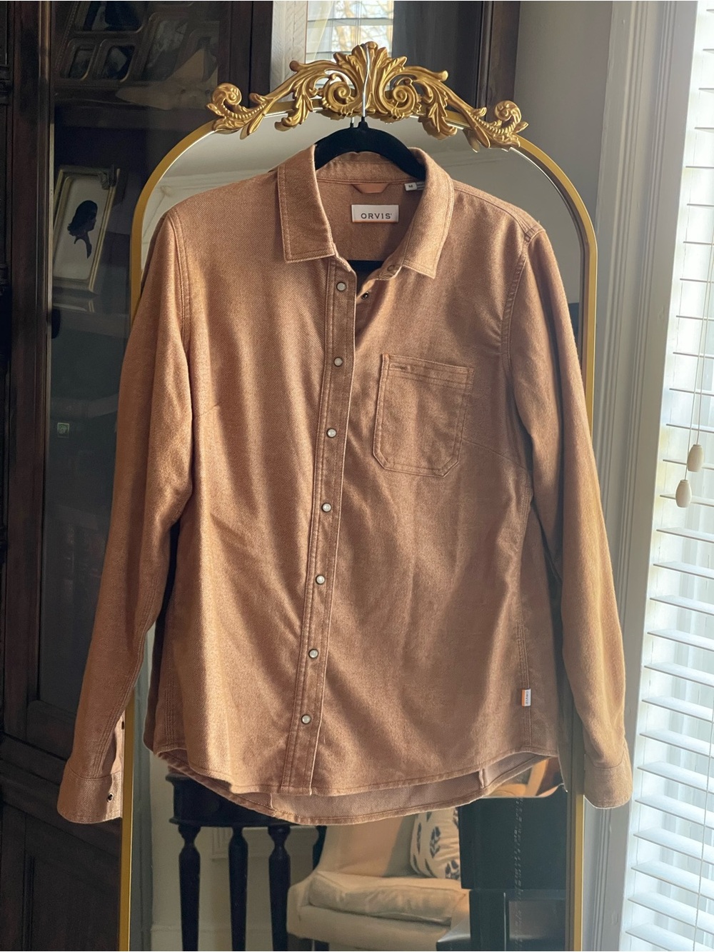 Orvis Pearl Button Camel Tan Long Sleeve Button Down Shirt